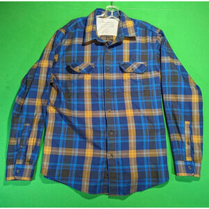 Eddie Bauer Men Large Button Up Flannel Shirt Blue Plaid Outdoors Mesh Neck